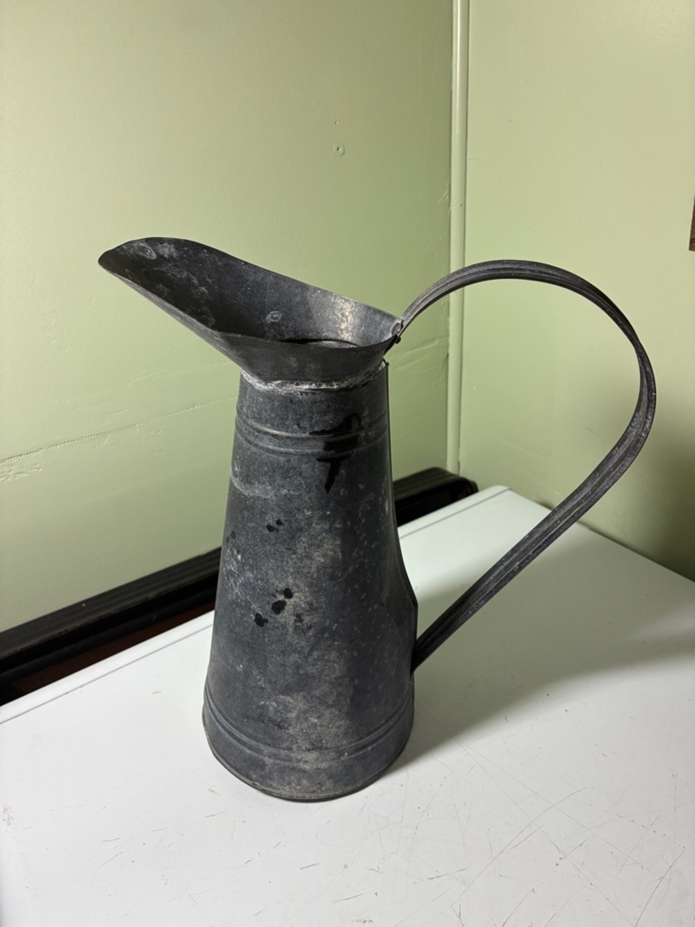 Vintage Metal Pitcher - Charcoal Gray 14.5”